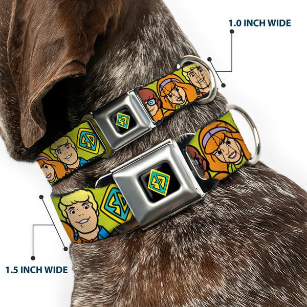 Buckle Down SD Dog Tag Full Color Black/Yellow/Blue Seatbelt Buckle Collar - Scooby Doo Character Faces Close-Up Green