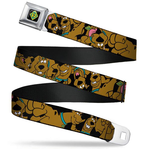 buckle down SD Dog Tag Full Color Black Yellow Blue Seatbelt Belt - Scooby Doo Stacked CLOSE-UP Black Webbing