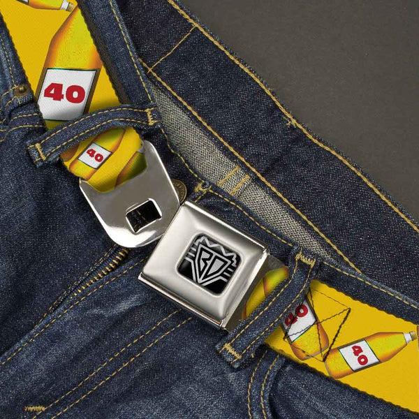 Buckle Down Seatbelt Belt - 40 Oz. Beer Bottles Yellow