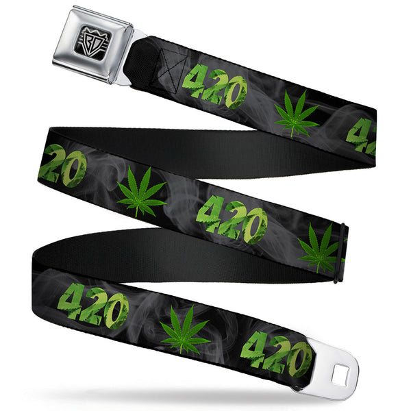 buckle down Seatbelt Belt - 420/Pot Leaf Black/Smoke/Green