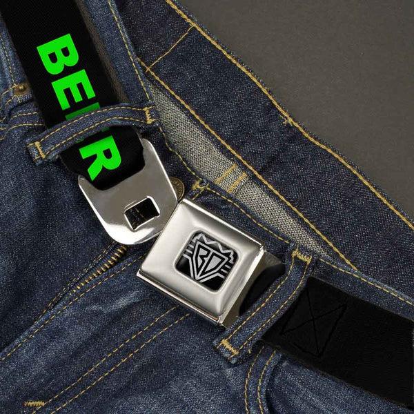 Buckle Down Seatbelt Belt - BEER FUCK YEAH Black/Neon Green