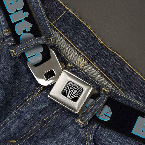 Buckle Down Seatbelt Belt - BITCH PLEASE Black/Blue/Gray