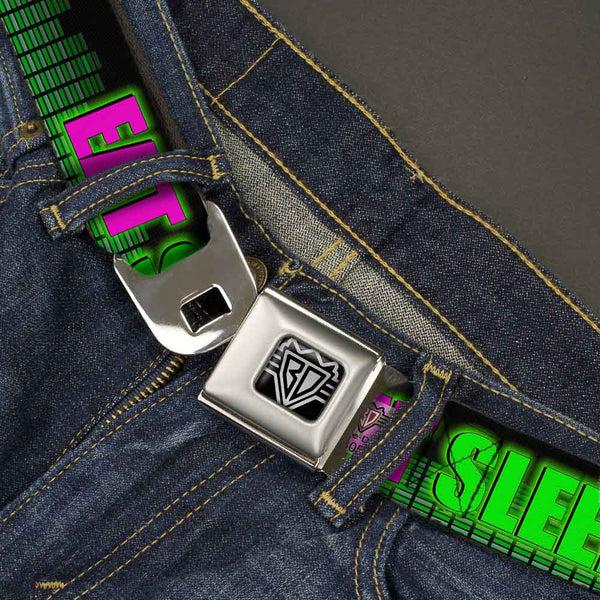Buckle Down Seatbelt Belt - EAT SLEEP RAVE REPEAT Black/Multi Neon