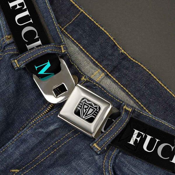 Buckle Down Seatbelt Belt - FUCK YOU/FUCK ME Black/White/Blue