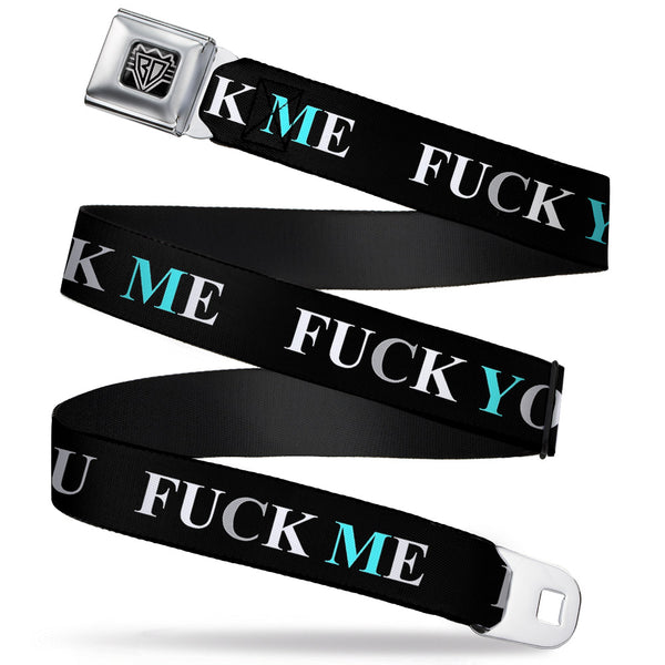 buckle down Seatbelt Belt - FUCK YOU/FUCK ME Black/White/Blue