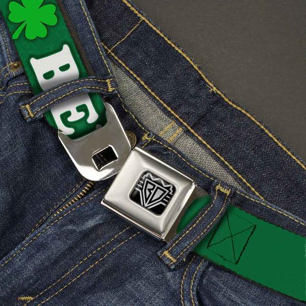 Buckle Down Seatbelt Belt - I "Clover" BEER/Clover Outlines Greens/White