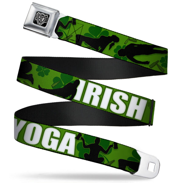 buckle down Seatbelt Belt - IRISH YOGA Poses/Clovers Greens/Black/White