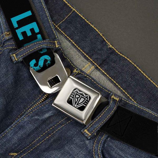 Buckle Down Seatbelt Belt - LET'S GET WEIRD Weathered Black/Bright Blue