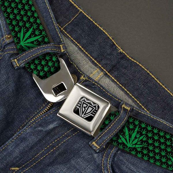 Buckle Down Seatbelt Belt - Marijuana Garden Black/Green