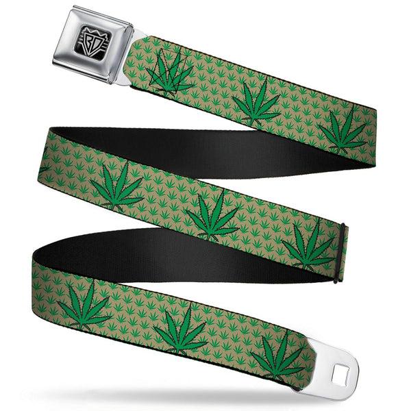 buckle down Seatbelt Belt - Marijuana Garden Tan/Green