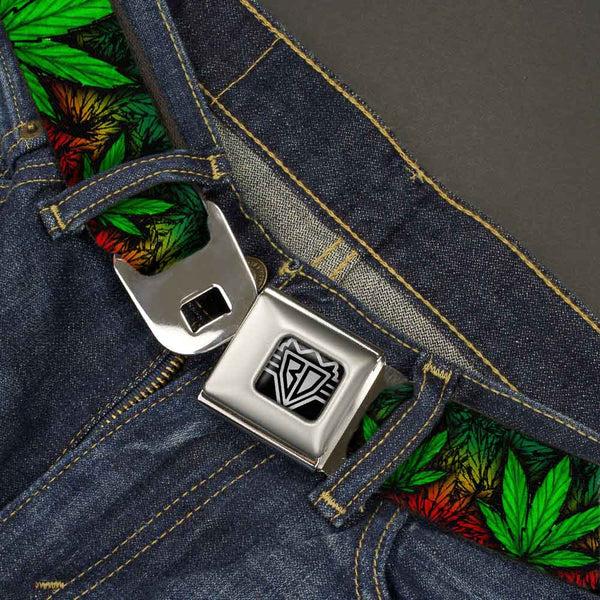 Buckle Down Seatbelt Belt - Marijuana Haze Rasta/Black