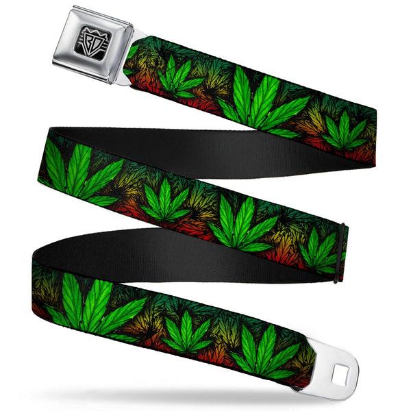 buckle down Seatbelt Belt - Marijuana Haze Rasta/Black