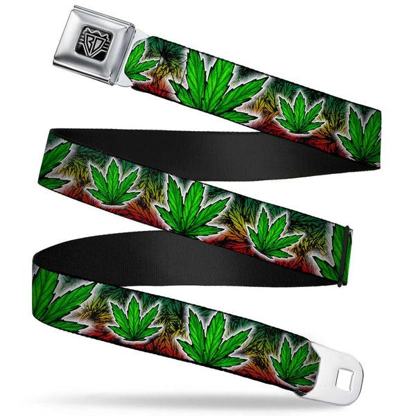 buckle down Seatbelt Belt - Marijuana Haze Rasta/White