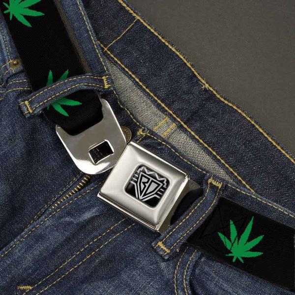 Buckle Down Seatbelt Belt - Marijuana Leaf Repeat Black/Green
