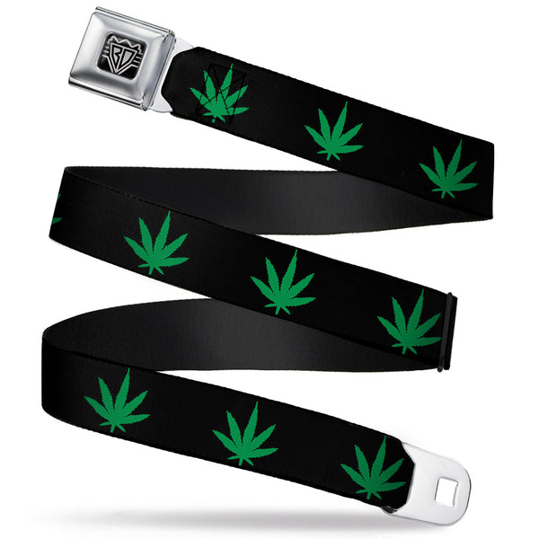 buckle down Seatbelt Belt - Marijuana Leaf Repeat Black/Green