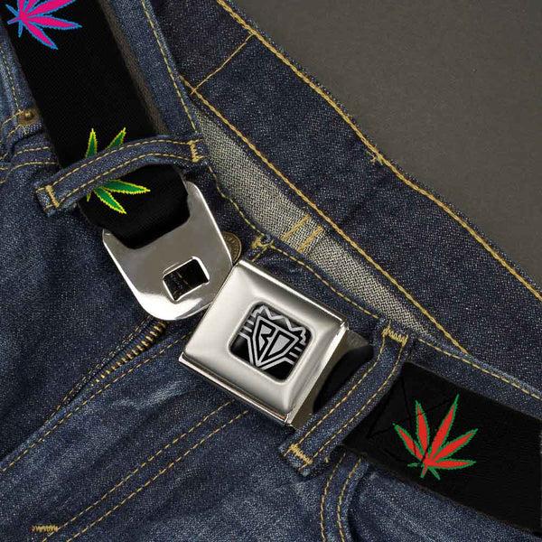 Buckle Down Seatbelt Belt - Marijuana Leaf Repeat Black/Multi Color