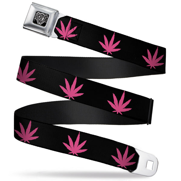 buckle down Seatbelt Belt - Marijuana Leaf Repeat Black/Pink