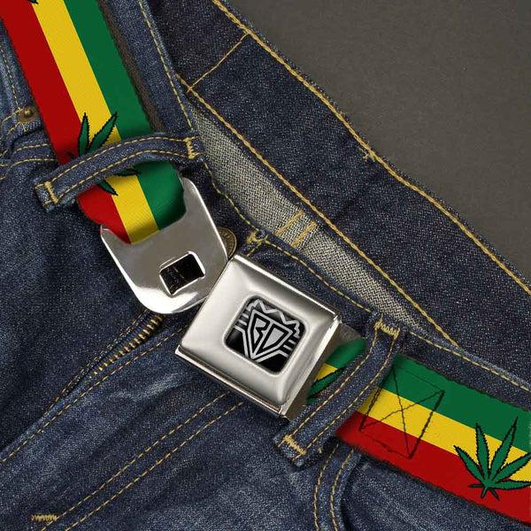 Buckle Down Seatbelt Belt - Marijuana Leaf Repeat Rasta