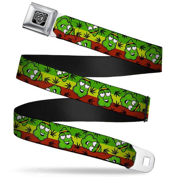 buckle down Seatbelt Belt - Marijuana Nugs/Leaves Cartoon Rasta/Black