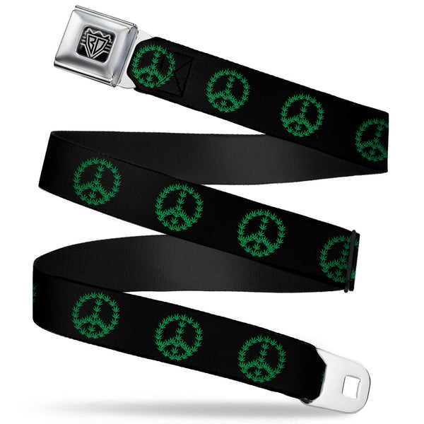 buckle down Seatbelt Belt - Marijuana Peace Repeat Black/Green