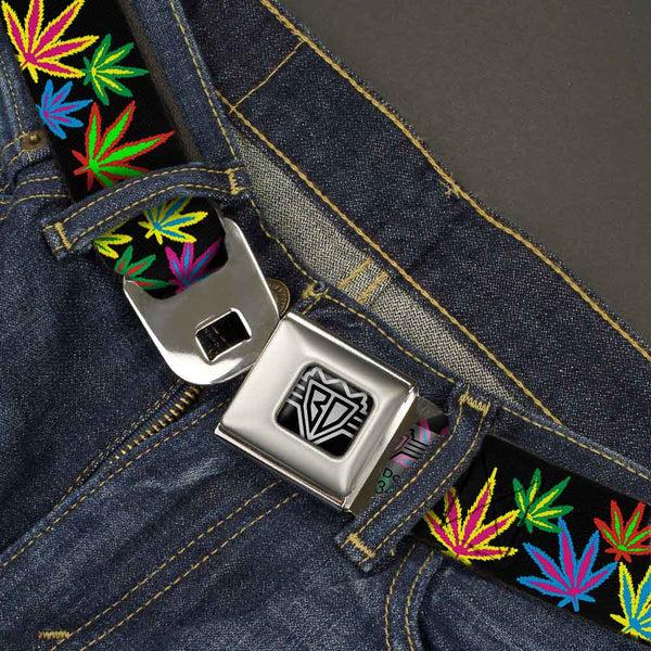 Buckle Down Seatbelt Belt - Multi Marijuana Leaves Black/Multi Color