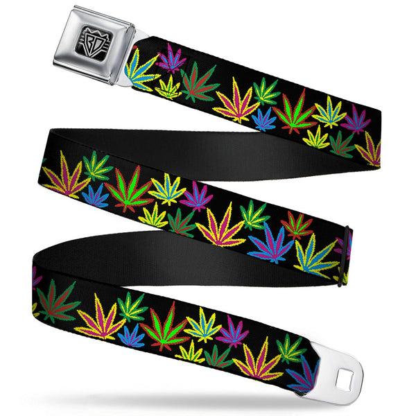 buckle down Seatbelt Belt - Multi Marijuana Leaves Black/Multi Color