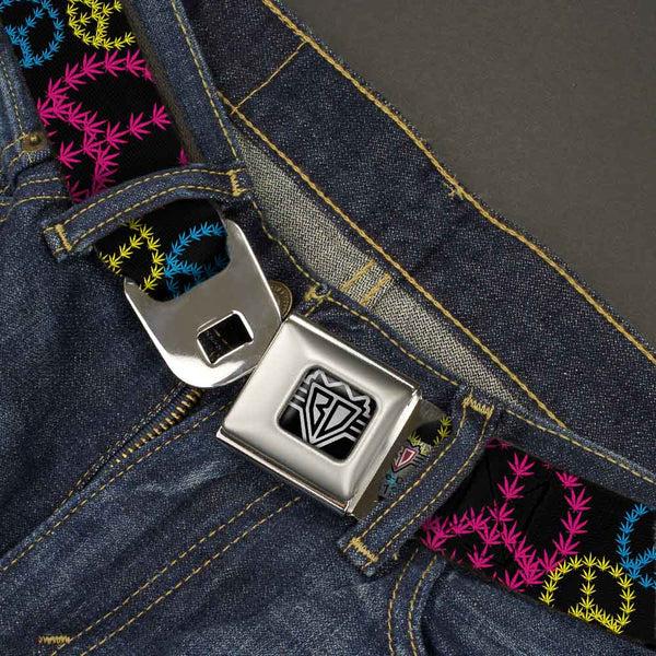 Buckle Down Seatbelt Belt - Multi Marijuana Peace Black/Multi Color