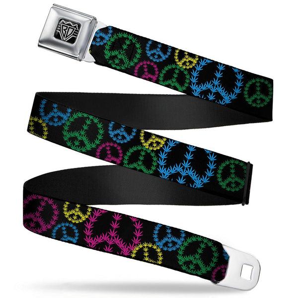 buckle down Seatbelt Belt - Multi Marijuana Peace Black/Multi Color
