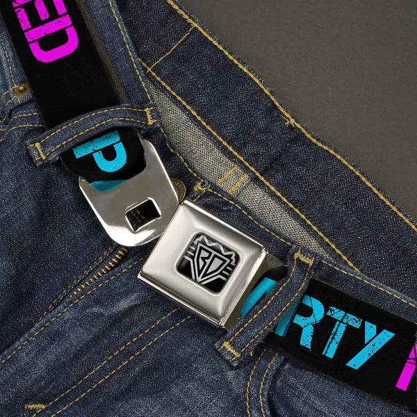 Buckle Down Seatbelt Belt - PARTY NAKED Black/Turquoise/Fuchsia