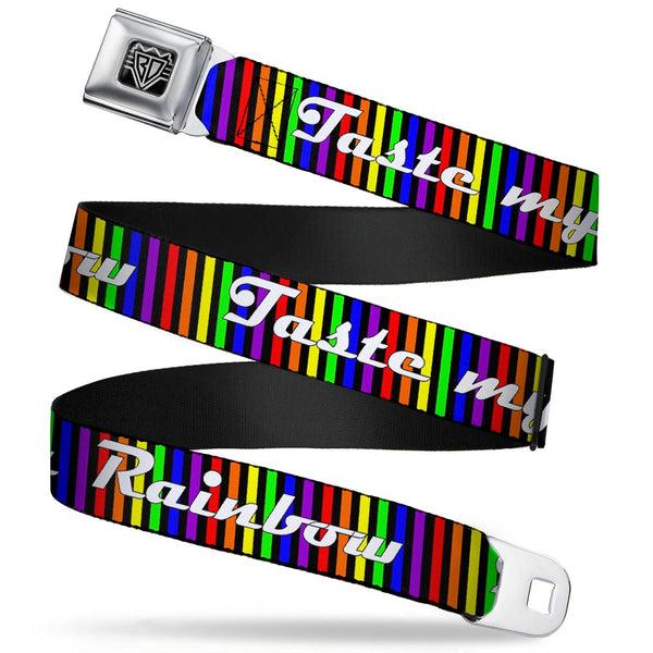 buckle down Seatbelt Belt - TASTE MY RAINBOW Black/Multi Color