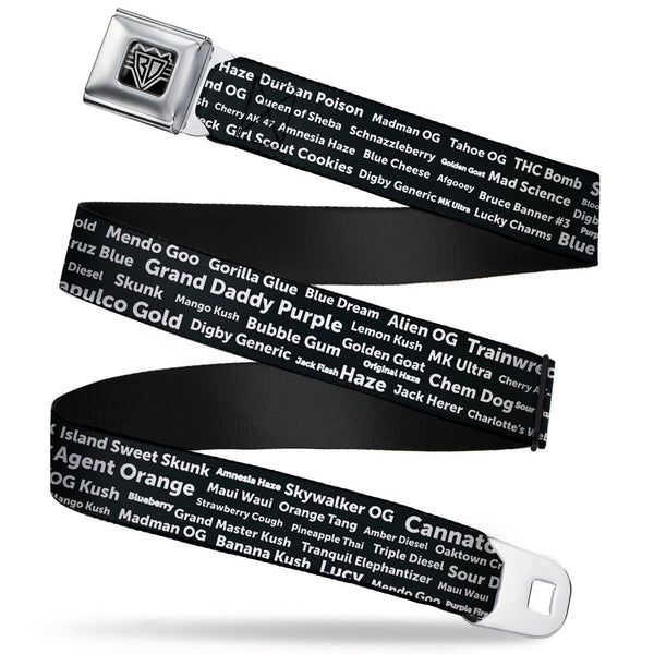 buckle down Seatbelt Belt - Verbiage Marijuana Strains Black/White buckle down Seatbelt Belt - Verbiage Marijuana Strains Black/White