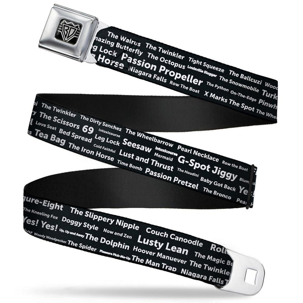 buckle down Seatbelt Belt - Verbiage Sex Positions Black/White