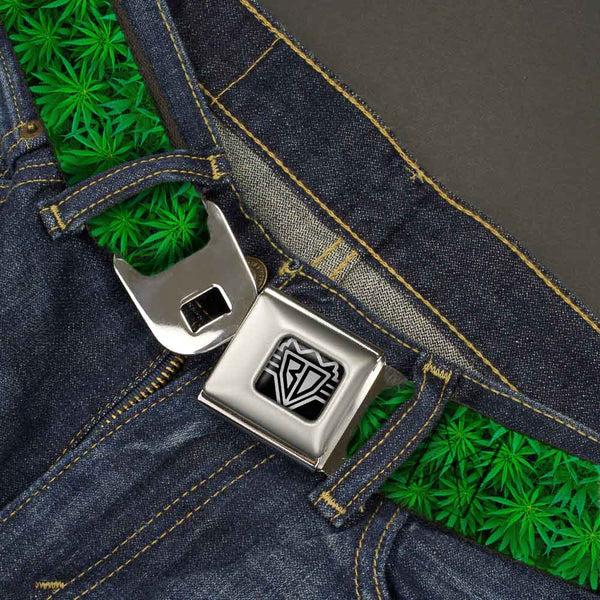 Buckle Down Seatbelt Belt - Vivid Marijuana Leaves Stacked
