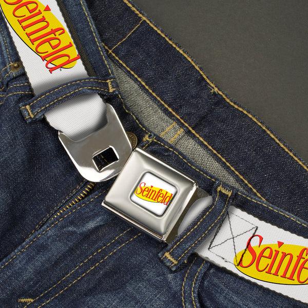 Buckle Down SEINFELD Spotlight Logo Full Color White/Yellow/Red Seatbelt Belt - SEINFELD Spotlight Logo White/Yellow/Red Webbing