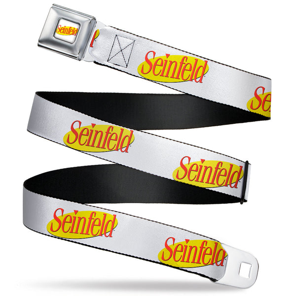 buckle down SEINFELD Spotlight Logo Full Color White/Yellow/Red Seatbelt Belt - SEINFELD Spotlight Logo White/Yellow/Red Webbing