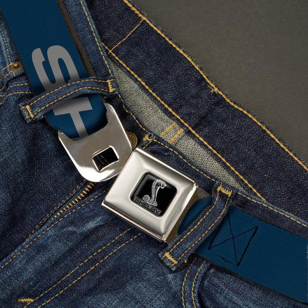 Buckle Down SHELBY Tiffany Box Full Color Black Silver-Fade Seatbelt Belt - SHELBY Bold Blue/Gray Webbing
