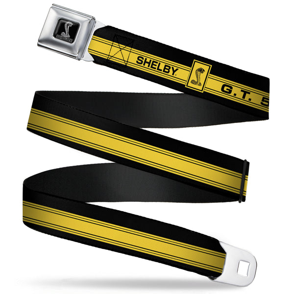 buckle down SHELBY Tiffany Box Full Color Black Silver-Fade Seatbelt Belt - SHELBY GT 500/Cobra Box Stripe Black/Yellow Webbing