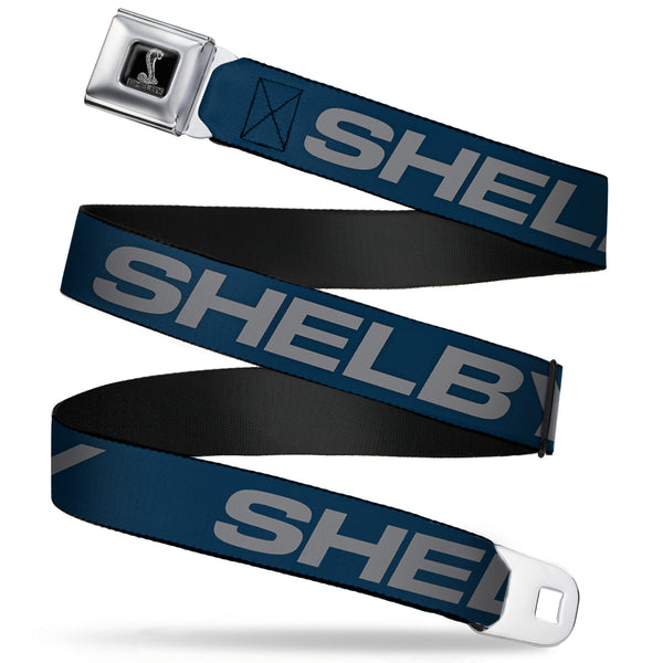 buckle down SHELBY Tiffany Box Full Color Black Silver-Fade Seatbelt Belt - SHELBY Bold Blue/Gray Webbing