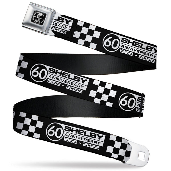 buckle down SHELBY Tiffany Split Full Color Black/White Seatbelt Belt - SHELBY 60 YEARS SINCE 1962 Checker Black/White Webbing