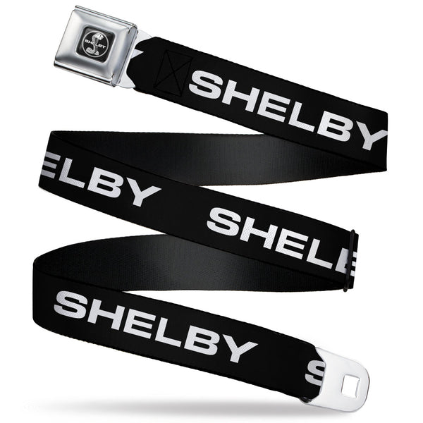 buckle down SHELBY Tiffany Split Full Color Black/White Seatbelt Belt - SHELBY Text Only Black/White Webbing