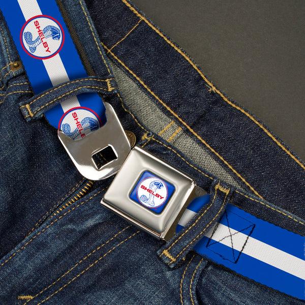 Buckle Down SHELBY Tiffany Split Full Color Blue Red White Seatbelt Belt - SHELBY Tiffany Split/Stripe Blue/White/Red Webbing