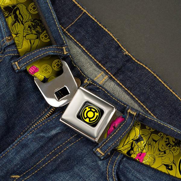 Buckle Down Sinestro Corps Logo Full Color Black/Yellow Seatbelt Belt - Sinsestro Poses & Logo/Green Lantern Poses Black-Yellow Fade Webbing