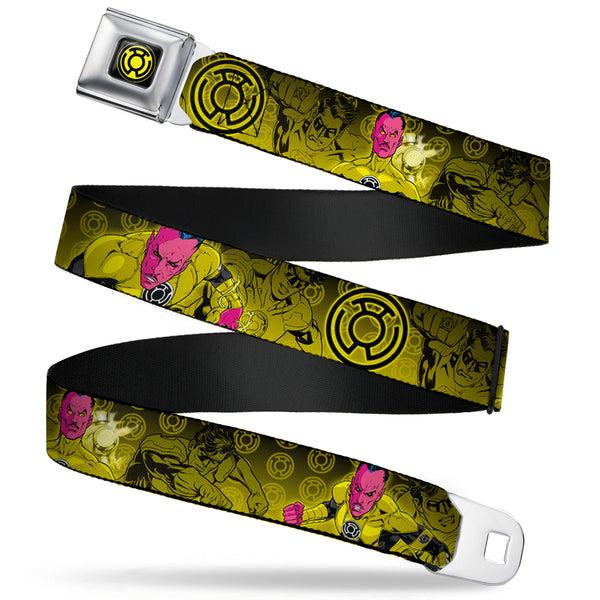 buckle down Sinestro Corps Logo Full Color Black/Yellow Seatbelt Belt - Sinsestro Poses & Logo/Green Lantern Poses Black-Yellow Fade Webbing