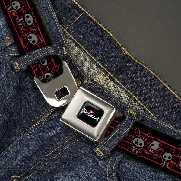 Buckle Down SKELANIMALS Title Logo Full Color Black/White/Red Seatbelt Belt - Skelanimals Six Character Collage Black/Red/Grays Webbing
