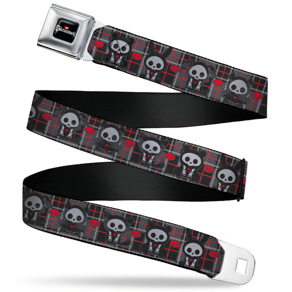 buckle down SKELANIMALS Title Logo Full Color Black/White/Red Seatbelt Belt - Skelanimals Five Animals and Face Logo Plaid Black/Red/White Webbing