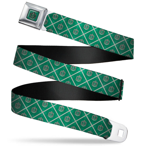 buckle down SLYTHERIN Crest Full Color Green Seatbelt Belt - Harry Potter Slytherin Crest Plaid Greens/Gray Webbing