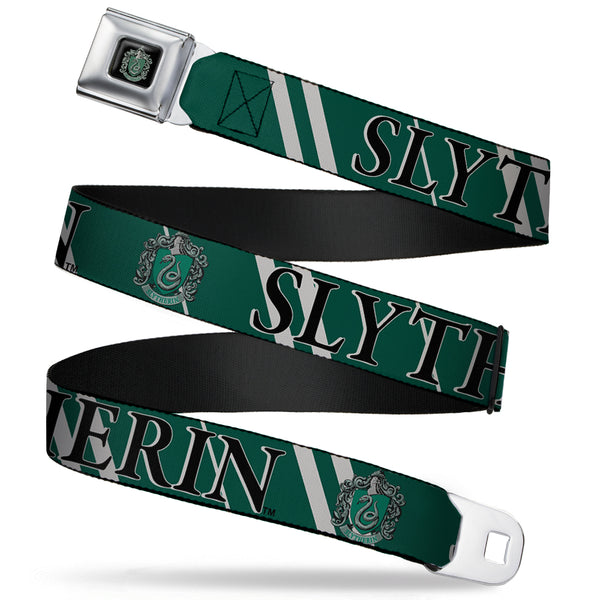 buckle down Slytherin Crest Full Color Seatbelt Belt - Harry Potter SLYTHERIN Stripe Green/Gray Webbing