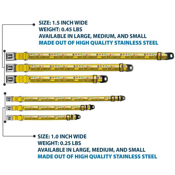 Buckle Down SOUTH PARK Title Logo Full Color Black/White Seatbelt Buckle Collar - SOUTH PARK ELEMENTARY School Bus Characters Pose Yellow