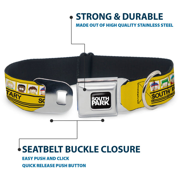 Buckle Down SOUTH PARK Title Logo Full Color Black/White Seatbelt Buckle Collar - SOUTH PARK ELEMENTARY School Bus Characters Pose Yellow