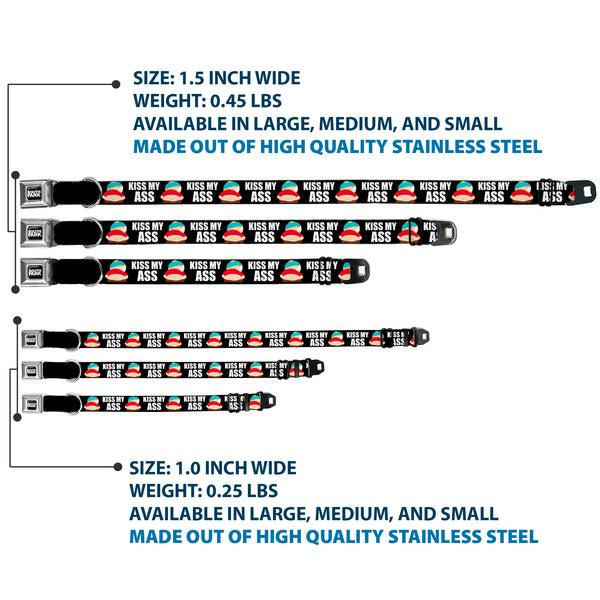 Buckle Down SOUTH PARK Title Logo Full Color Black/White Seatbelt Buckle Collar - South Park Cartman Pants KISS MY ASS Pose Black/White